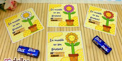 Lembrancinha do Setembro Amarelo para Imprimir: Cartão Porta-bis de Flor